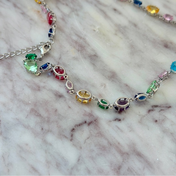 🌈 Anthropologie Rainbow Stone Lariat Necklace in Silver - Picture 9 of 11
